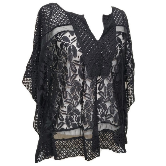 Style & Co. Tops - Style & Co Black Floral Lace Kaftan Shirt